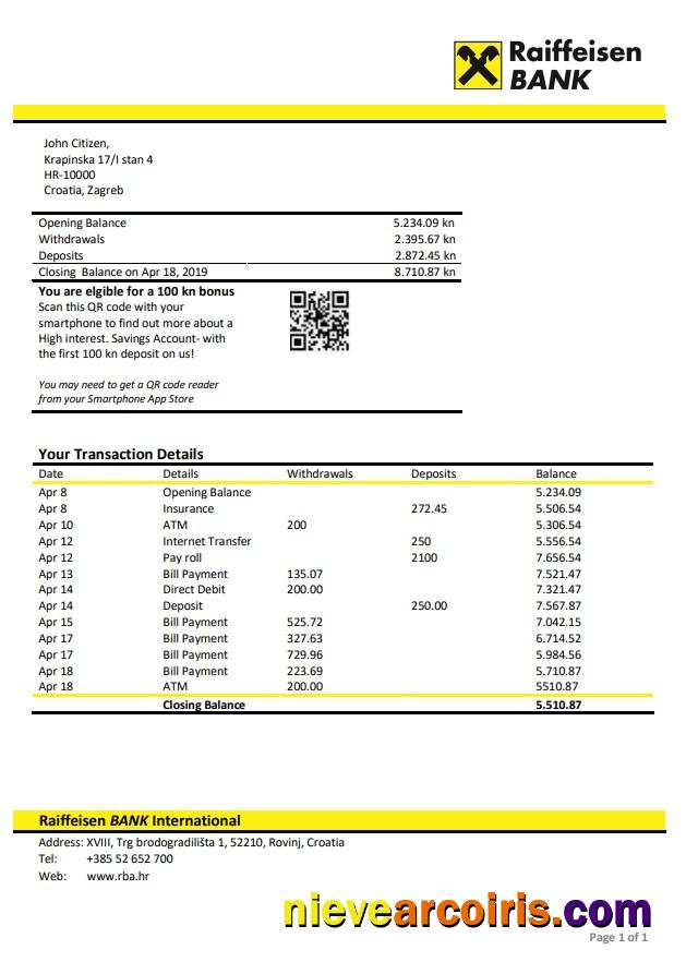 Croatia Raiffeisen Bank statement